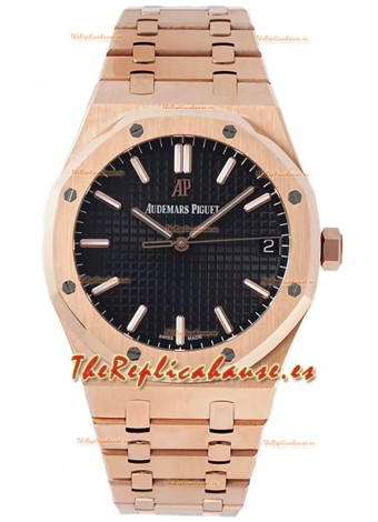 Audemars Piguet Royal Oak 37MM Dial Negro Reloj Oro Rosado en Movimiento 3120 - Réplica Espejo 1:1