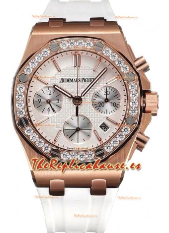 Audemars Piguet Royal Oak Offshore Oro Rosado Dial Blanco Chronograph 37MM - Reloj Réplica Suiza 