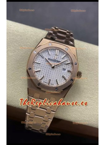 Audemars Piguet Royal Oak 33MM Acero 904L Oro Rosado Dial Blanco Reloj Réplica Espejo 1:1