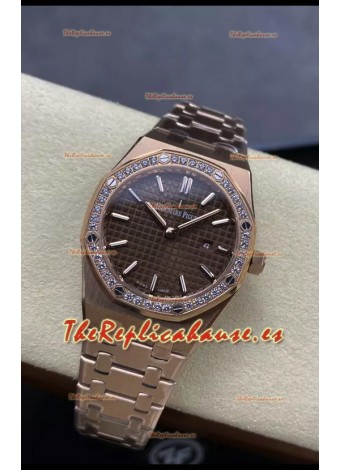 Audemars Piguet Royal Oak 33MM Acero 904L Oro Rosado Dial Marrón Reloj Réplica Espejo 1:1
