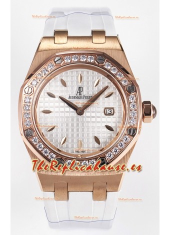 Audemars Piguet Royal Oak 33MM Oro Rosado Cuarzo Suizo Dial Blanco Reloj Réplica