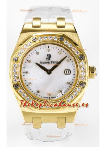 Audemars Piguet Royal Oak 33MM Oro Rosado Cuarzo Suizo Dial Perla Reloj Réplica