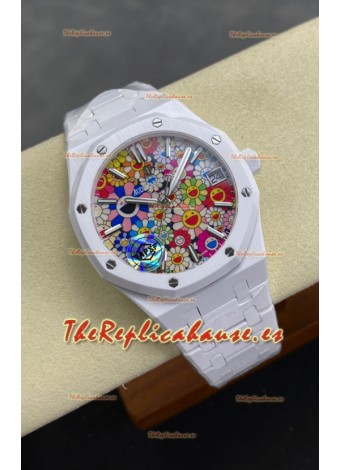 Reloj Audemars Piguet Super Clone Royal Oak de Cerámica Blanca con Dial en forma de Girasol