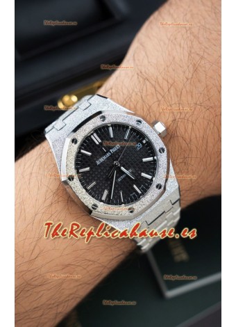 Reloj Audemars Piguet Super Clone 15454BC Royal Oak Frosted de 37 mm con Dial Negro