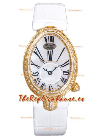 Breguet Reine De Naples Ladies Oro Amarillo Reloj Piel Blanca Reloj Edición Réplica 1:1