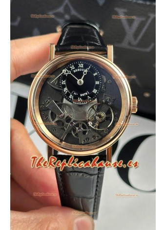 Breguet Tradition 7057BR/R9/9W6 Caja Oro Rosado Single Tourbillon Réplica Suiza Reloj Correa Negra
