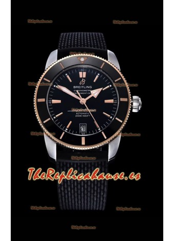 Breitling SuperOcean Heritage II 44MM Reloj Réplica a Espejo 1:1 Dial Negro 904L de dos Tonos, Correa de Goma
