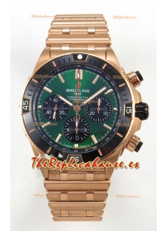 Breitling Chronomat Edición Super Clone B01 42 Suizo Caja Oro Rosado Dial Verde 