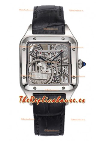 Cartier Santos Dumont Reloj Skeleton Acero Inoxidable Correa Piel Negra 43.5MM