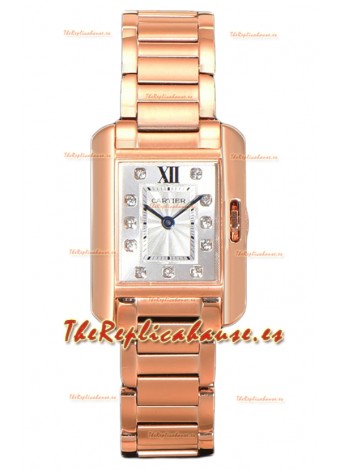 Cartier Tank Anglaise Rose Gold Watch in Steel Strap Diamonds Markers Swiss Quartz Watch 30MM