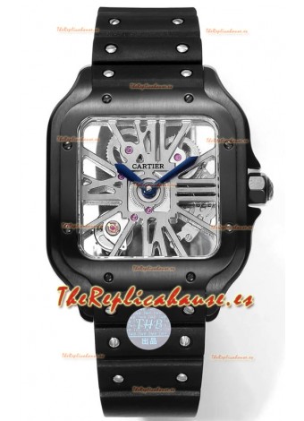 Santos De Cartier Reloj Dial Skeleton - Caja revestida en DLC Correa de Goma
