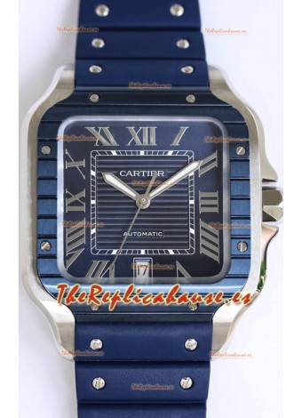 Santos De Cartier Réplica Suiza a 1:1 Bisel DLC Azul Reloj  40MM - Correa de Goma
