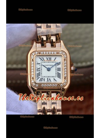 Cartier Edición PANTHERE Réplica a Espejo 1:1 Reloj Suizo Oro Rosado Dial Blanco - Bisel con Diamantes