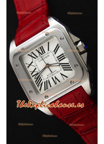 Cartier Santos De Cartier Reloj Réplica a Espejo 1:1 Correa Roja 33MM Reloj de Mujeres