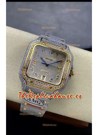 Cartier "Santos De Cartier" Acero 904L Diamantes Coloreados Dial Árabe Réplica Espejo 1:1 - 40MM - Diamantes Genuinos