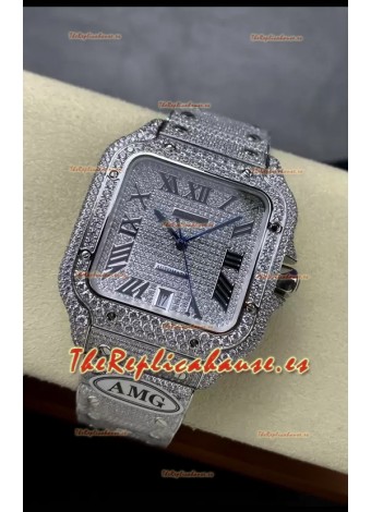 Cartier "Santos De Cartier" Acero 904L Diamantes Dial Romano Répilca a Espejo 1:1 - 40MM - Diamantes Genuinos