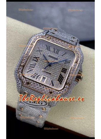 Cartier "Santos De Cartier" Acero 904L Diamantes Dial Romano Réplica a Espejo 1:1 - 40MM - Diamantes Genuinos