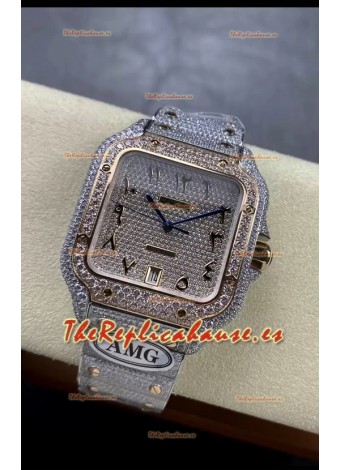 Cartier "Santos De Cartier" Acero 904L Diamantes Dial Árabe Répilca a Espejo 1:1 - 40MM - Diamantes Genuinos
