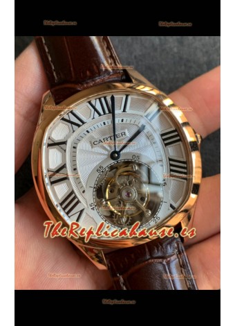 Drive De Cartier Oro Amarillo Tourbillon Super clone Reloj Réplica en Dial Blanco 