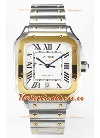 Cartier Santos De Cartier Two Tone Acero 904L Dial Blanco Reloj Super Clone Replica 40MM 