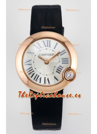 Ballon Blanc De Cartier Reloj Super Clone 30MM en Caja Oro Rosado Correa Negra