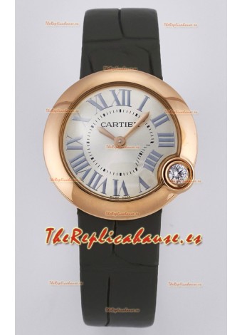 Ballon Blanc De Cartier Reloj Super Clone 30MM en Caja Oro Rosado Correa Verde