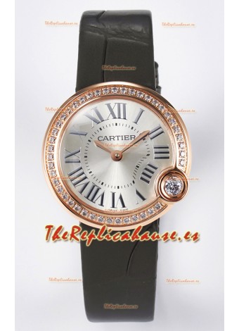 Ballon Blanc De Cartier Reloj Super Clone 30MM en Caja Oro Rosado Correa Verde