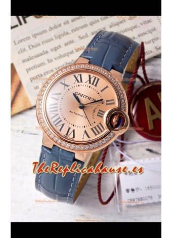 Ballon De Cartier Suizo Automático Dial Oro Calidad Espejo 33MM en Chapado Oro Rosado