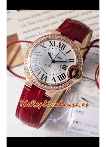 Ballon De Cartier Reloj Suizo Automático Dial Plateado Calidad Espejo 33MM chapado en Oro Rosado