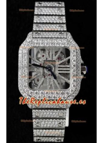 Santos De Cartier Watch in Skeleton Dial - MOSSANITES Paved Edition Reloj Réplica Suizo