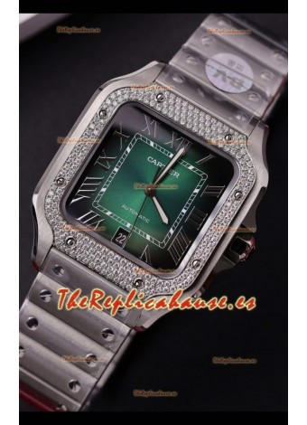 Cartier Santos De Cartier Acero 904L Dial Verde Super Clone Reloj Réplica 40MM