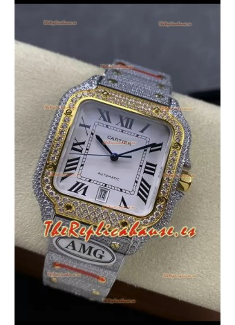 Cartier "Santos De Cartier" Dos Tonos Dial Blanco Réplica a Espejo 1:1 - 40MM - Diamantes Genuinos