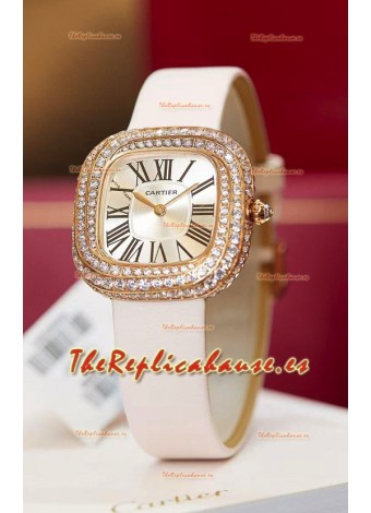 Coussin De Cartier Rose Gold Reloj Réplica Suizo Correa Blanca