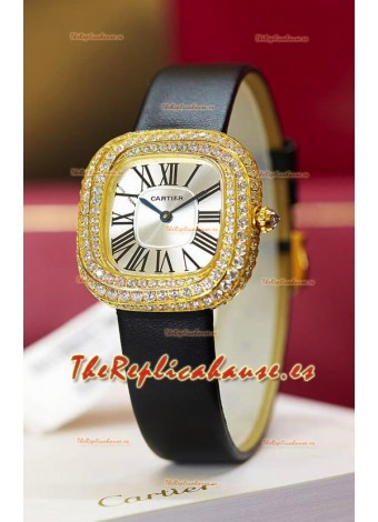 Coussin De Cartier Oro Amarillo Reloj Réplica Suizo Correa Negra