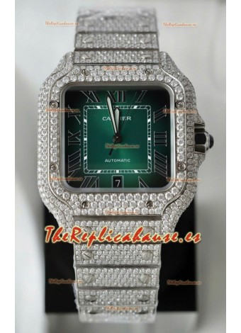 Reloj Santos De Cartier Dial Verde Edición Pavimentado MOISSANITAS Reloj Réplica Suizo