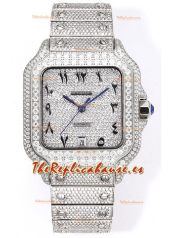 Cartier "Santos De Cartier" Acero Inoxidable W/ Diamantes Dial Árabe Réplica Espejo 1:1 - 40MM - Diamantes Genuinos