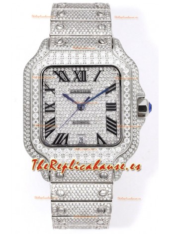 Cartier "Santos De Cartier" Acero Inoxidable W/ Diamantes Dial Romano Réplica Espejo 1:1 - 40MM - Diamantes Genuinos