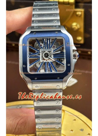 Santos De Cartier Reloj Super Clone Dial Skeleton Caja Acero Cepillada