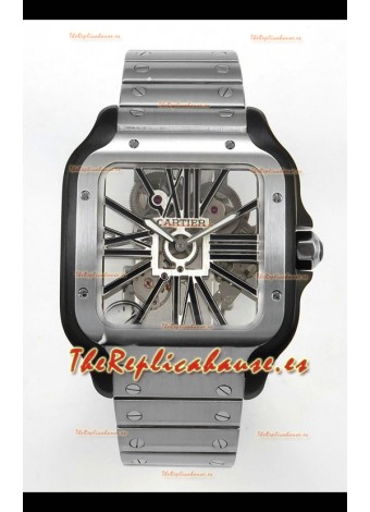 Santos De Cartier Reloj Super Clone en Dial Skeleton Cepillado Revestimiento DLC Coated Caja Acero