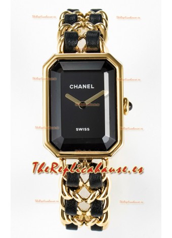 Chanel Premiere Edition Originale Cadenas en Negro y Oro Reloj Cuarzo Suizo