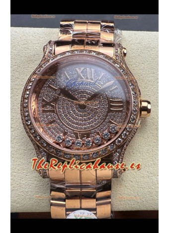 Chopard Happy Sport Super Clone Reloj Automático 36MM en Caja Oro Rosado Dial Moissanitas