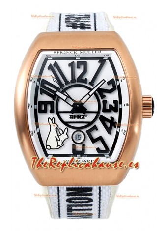 Franck Muller "Fr2nck" Vanguard Rabbit Edition Reloj Réplica Suiza en Caja Oro Rosado