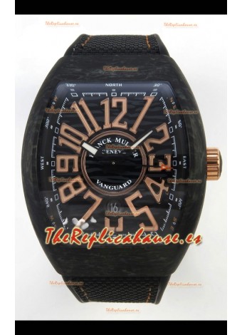 Franck Muller Super Clone Vanguard V45 Racing Carbono con Correa de Nylon