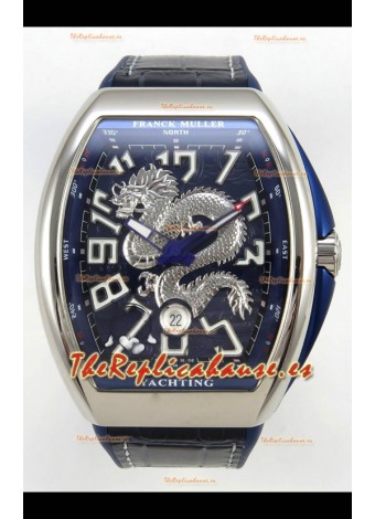 Franck Muller Vanguard Super Clone Yachting Dragon V45 Dial Azul Reloj Caja Acero Inoxidable