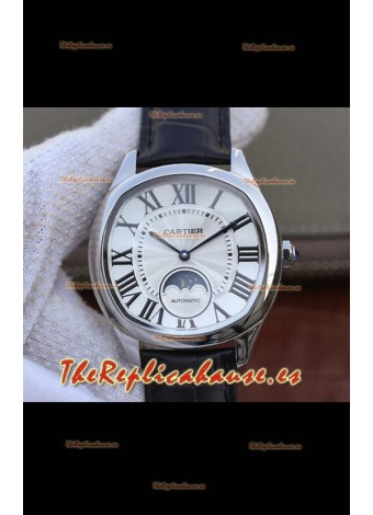 Drive De Cartier Reloj Réplica a espejo 1:1 Edición Moonphase  en Acero Inoxidable - Dial Blanco
