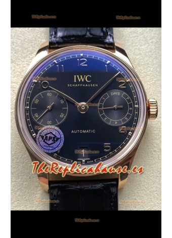 IWC Super Clone Portugieser Reloj Réplica Suizo Espejo 1:1 Oro Rosado en Dial Negro 