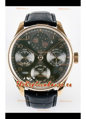 IWC Super Clone Portuguese Perpetual Calendar Rose Dial Dorado Gris Reloj Réplica