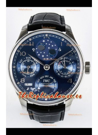 IWC Super Clone Portuguese Perpetual Calendar Stainless Dial Azul Acero Reloj Réplica