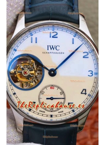 IWC Portuguese Genuino Reloj Suizo Movimiento Tourbillon Dial Blanco