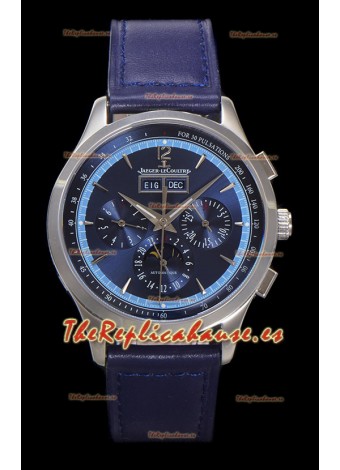 Jaeger LeCoultre Master Control Cronógrafo Calendar Caja Acero Dial Azul Watch 